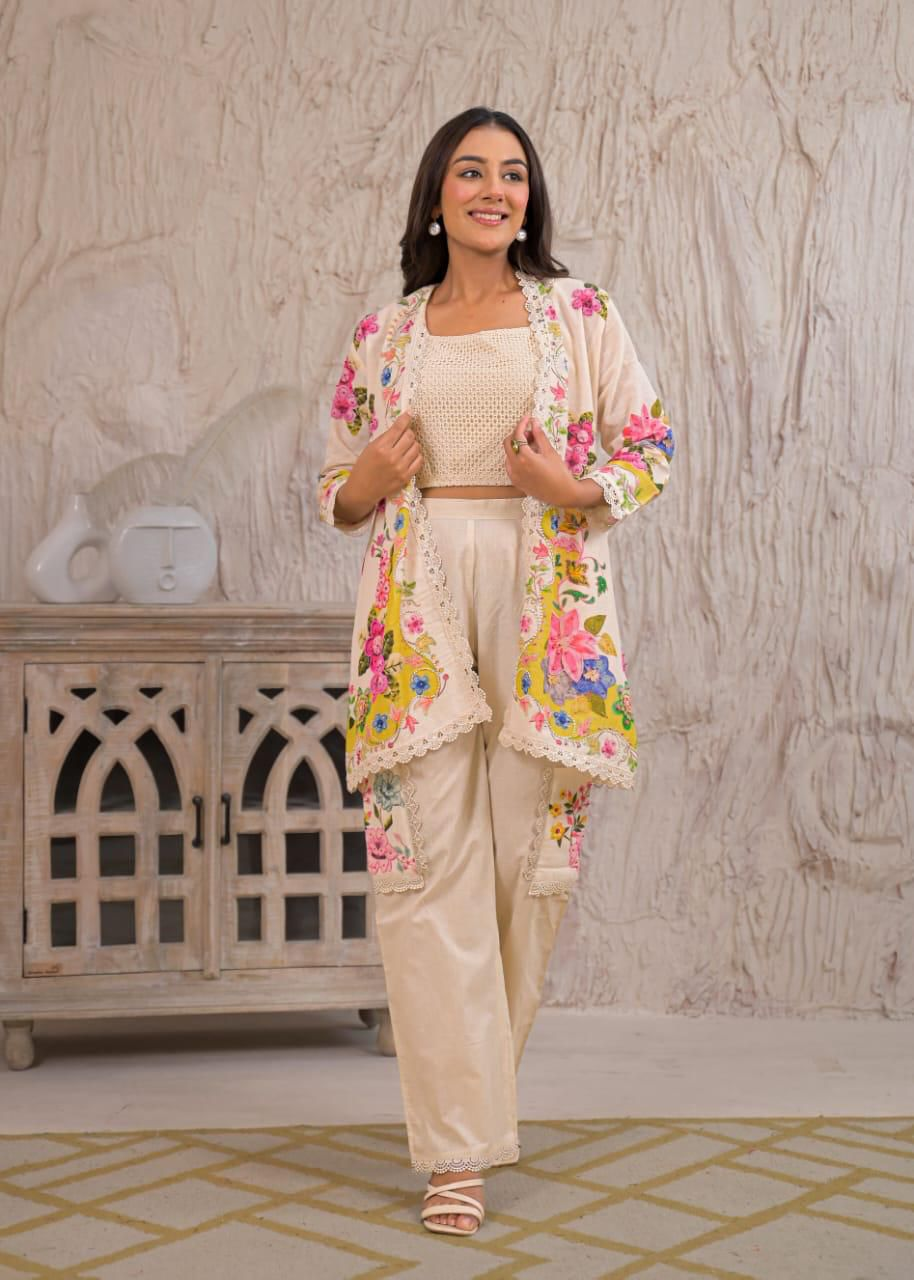 Women Rayon Stylish Co-Ord Set – Trendy Summer Travel Outfit | Lightweight 3 Piece Dress For Holiday Look & Puja | Floral Printed Co-Ord Set - Image 4