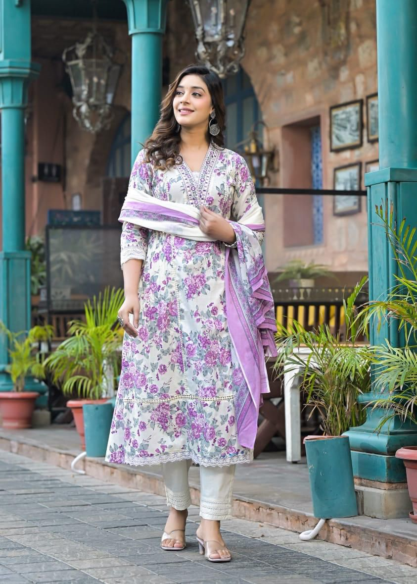 The Kurti Point Women's Pink and White Paisley Print Cotton Salwar Suit Set with Dupatta, 3-Piece Traditional Ethnic Wear - Image 2