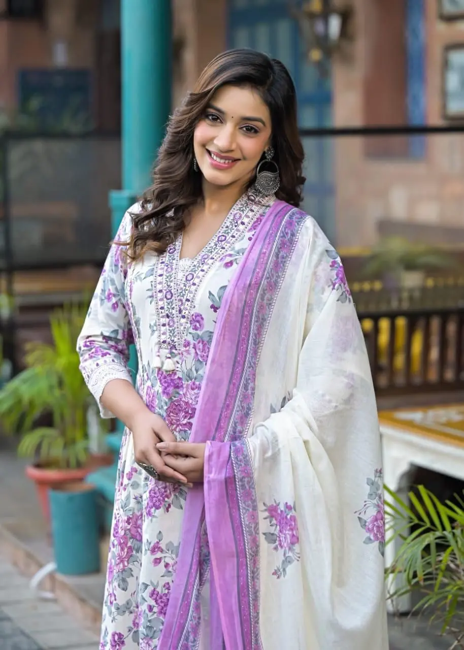 The Kurti Point Women's Pink and White Paisley Print Cotton Salwar Suit Set with Dupatta, 3-Piece Traditional Ethnic Wear