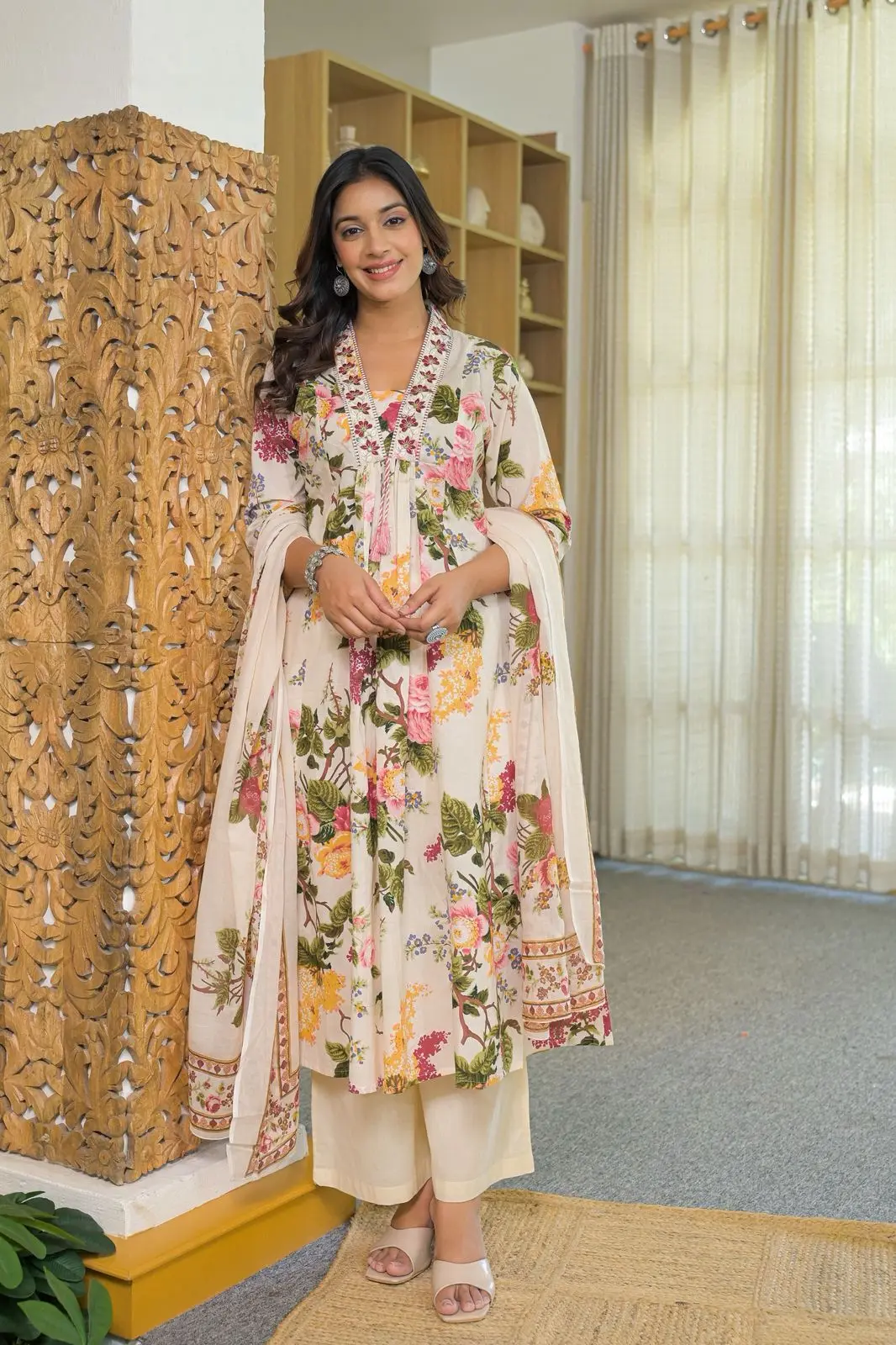 cotton cambric Suit with Printed pant,Top & Dupatta for Women | 3-Piece Set for Women | Soft & Comfortable Fabric - Kurti, Pant, Dupatta