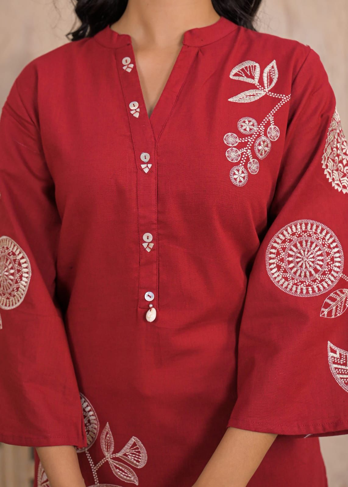 Cotton Embroidered Kurta Set | A-Line Kurti with Palazzo & Dupatta | 3-Piece Suit Set | Hand Work Detailing | Ethnic Wear for Festive & Casual Occasions - Image 2