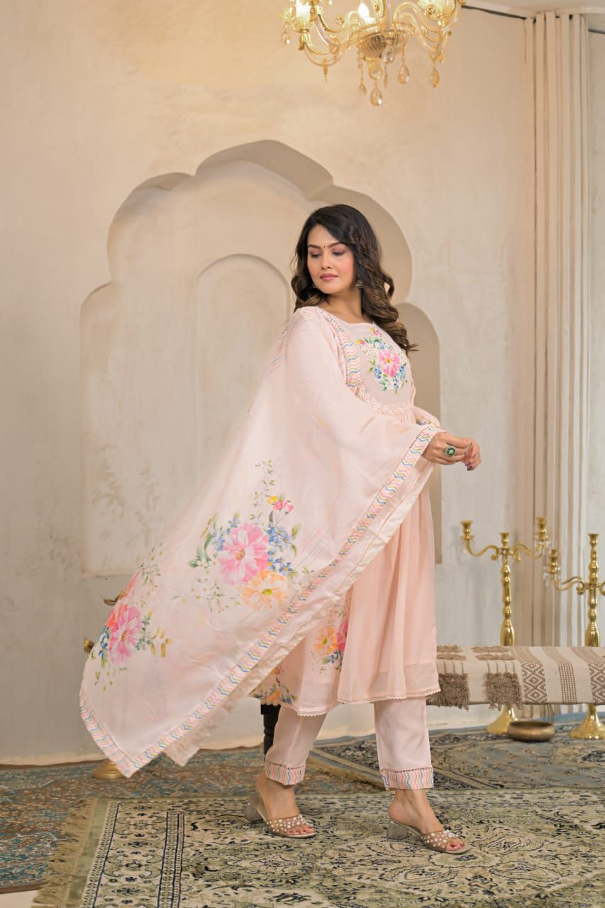 Women's Pure Cotton Embroidered Anarkali Kurta & Pant with Dupatta Set - Image 3