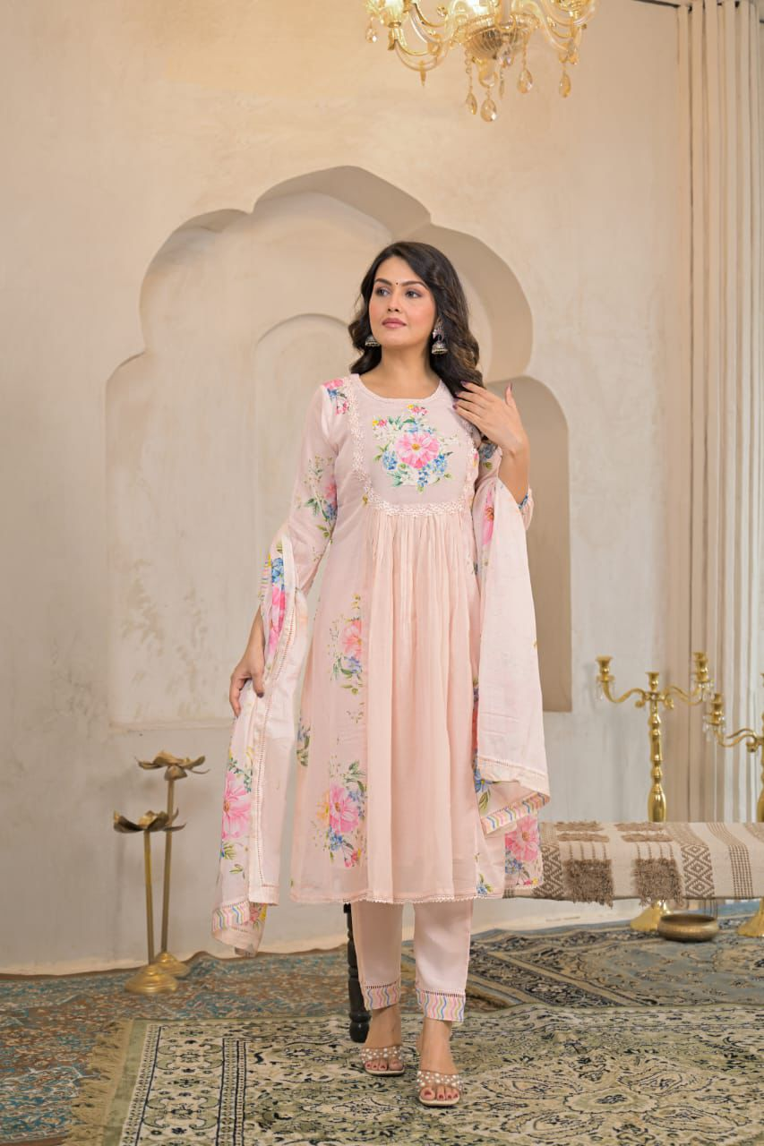 Women's Pure Cotton Embroidered Anarkali Kurta & Pant with Dupatta Set - Image 2