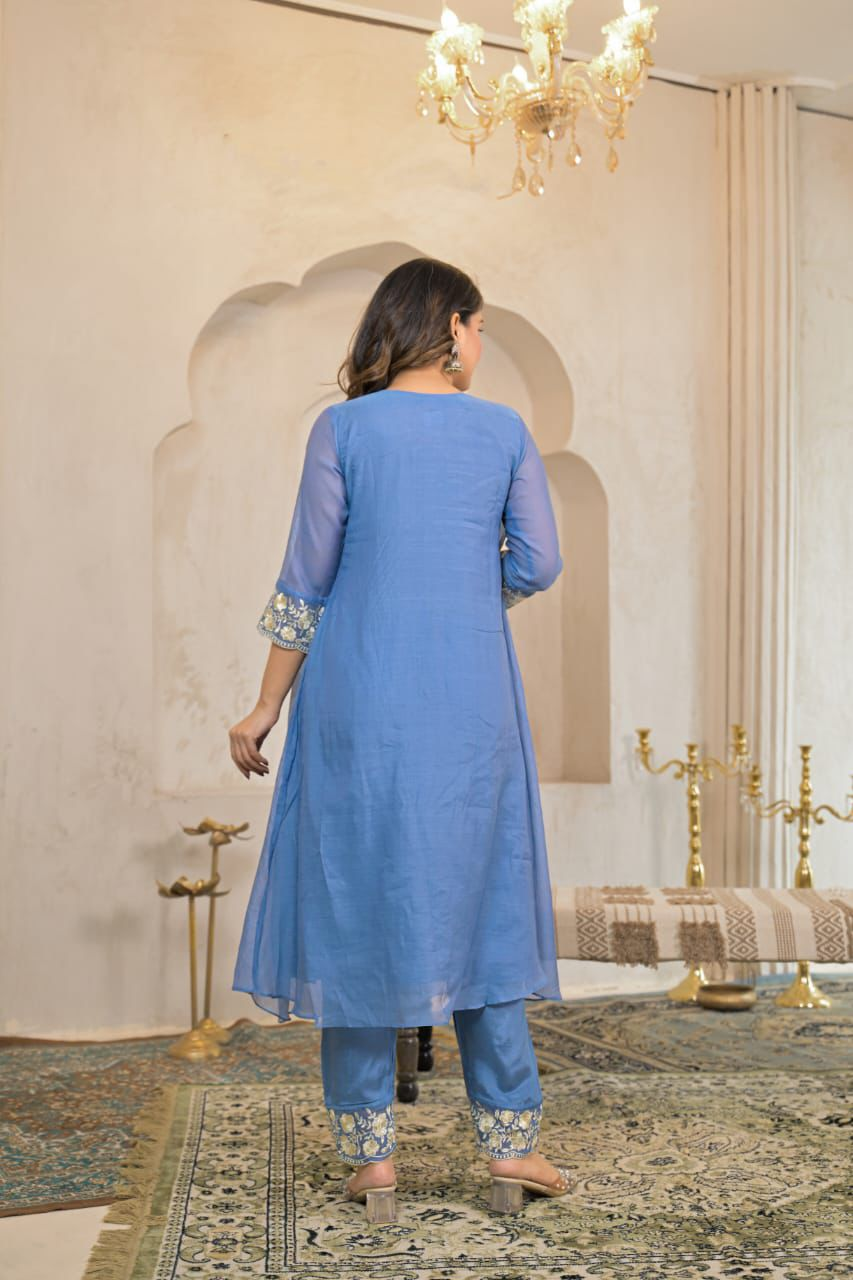 Women's Cotton Printed Embrodriery Anarkali Kurta with Palazzo & Dupatta Set - Image 4