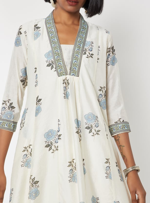 Women Floral Print A-line Kurta Set - Image 5