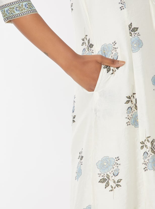 Women Floral Print A-line Kurta Set - Image 6