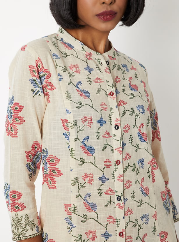 Women Floral Print Straight Kurta Set - Image 2