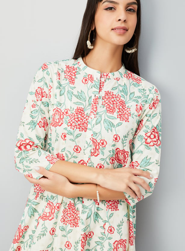 Women Floral Print A-line Kurta Set - Image 7