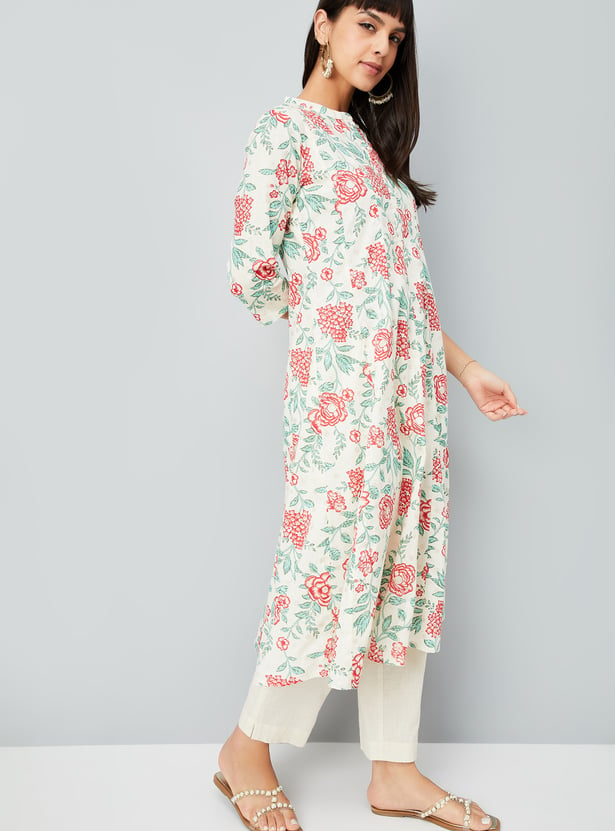 Women Floral Print A-line Kurta Set - Image 9