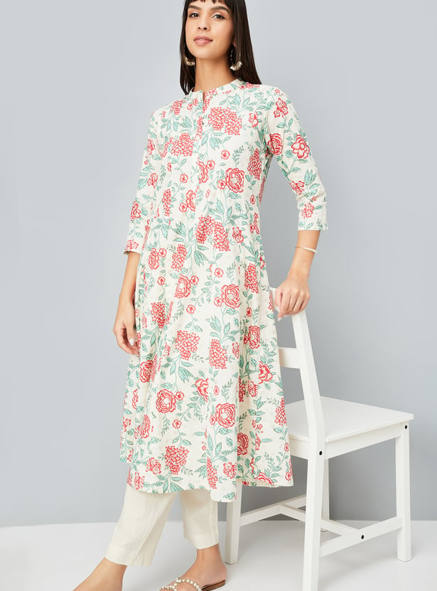 Women Floral Print A-line Kurta Set - Image 8