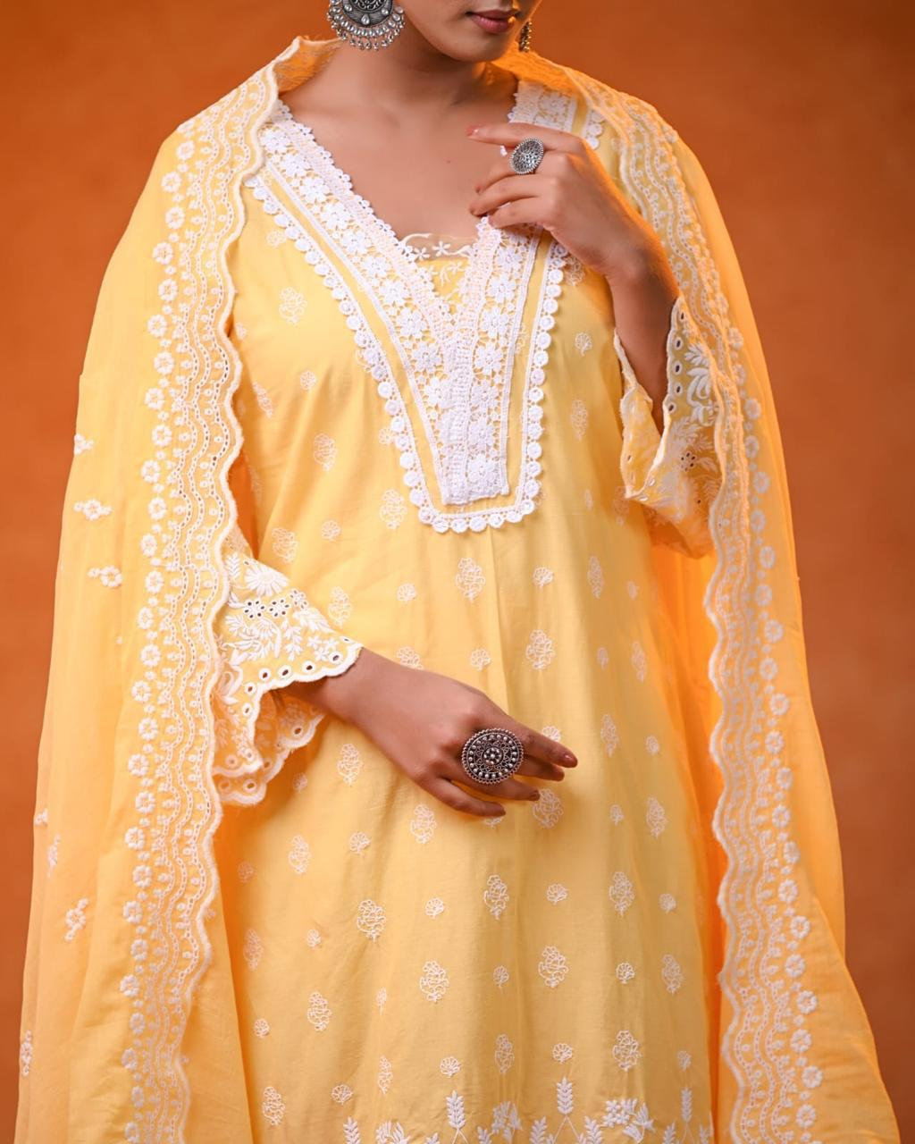Sunshine Elegance – Pure Cotton Light Yellow Suit Set - Image 2