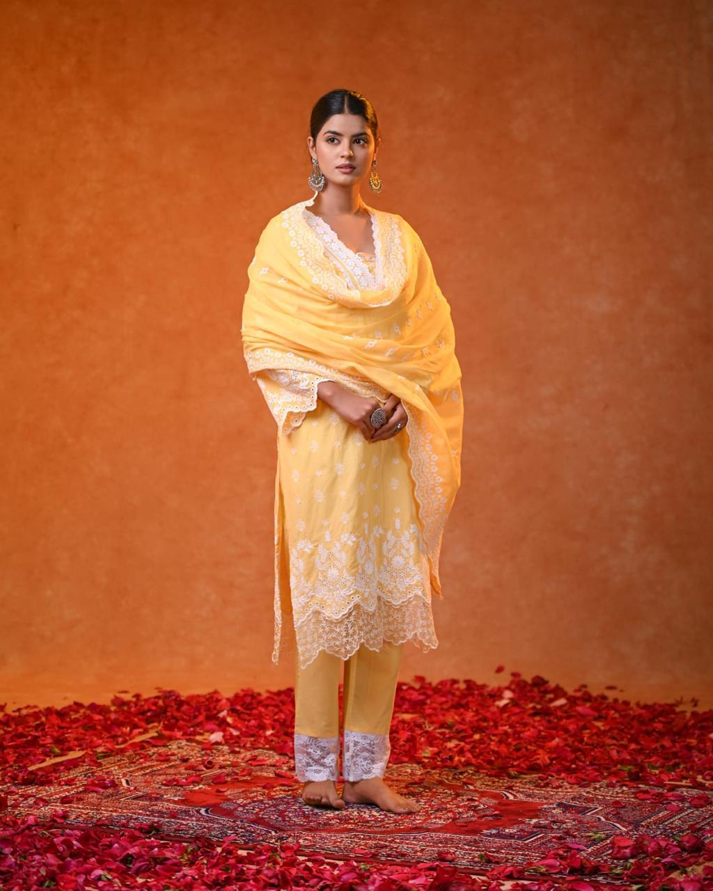 Sunshine Elegance – Pure Cotton Light Yellow Suit Set